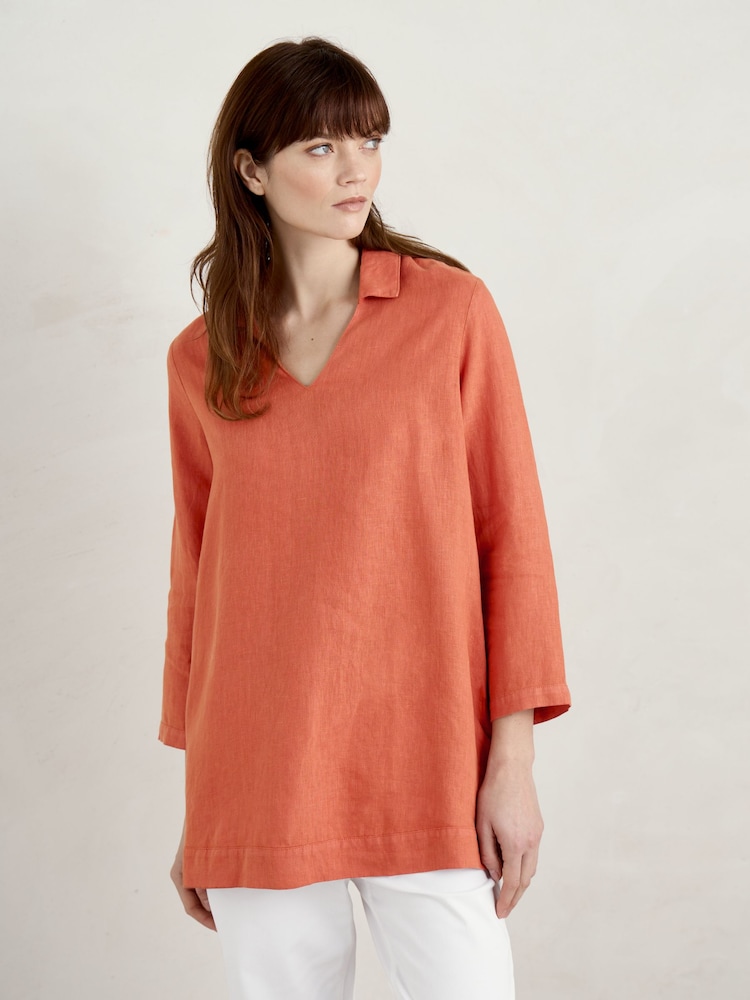 Seasalt Cornwall Orange Shallow Layers 100% Linen Tunic - Image 1 of 5 Seasalt Cornwall Orange Shallow Layers 100% Linen Tunic - Image 1 of 5