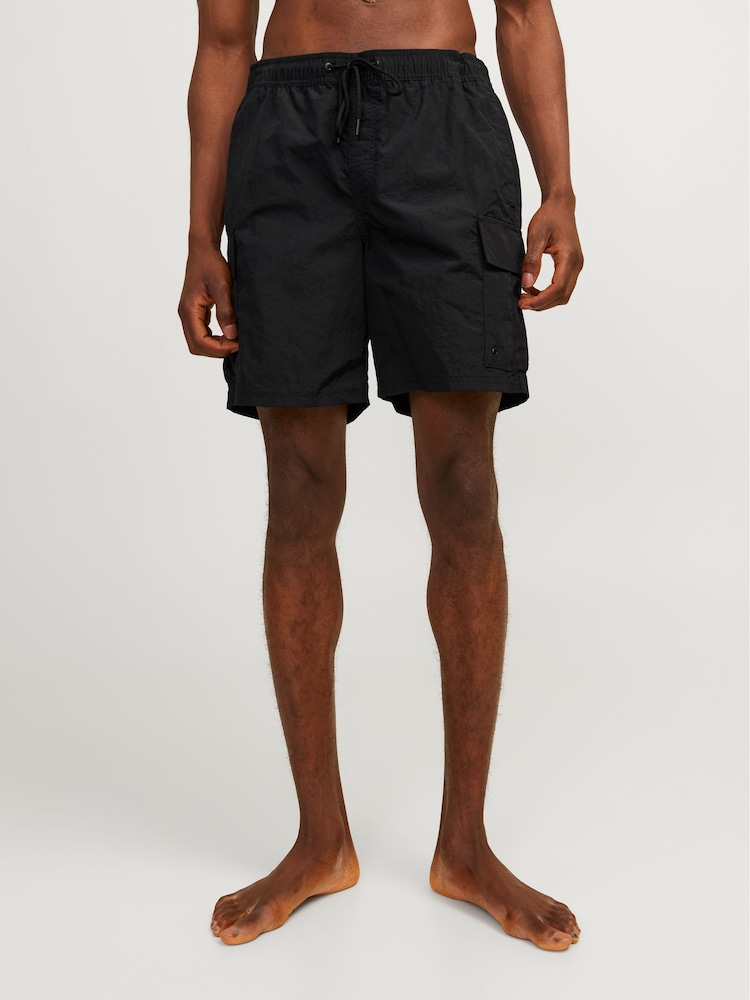 JACK & JONES Black Cargo Swim Shorts - Image 1 of 8