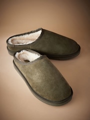 Khaki Green Faux Fur Lined Signature Suede Mule Slippers - Image 6 of 6