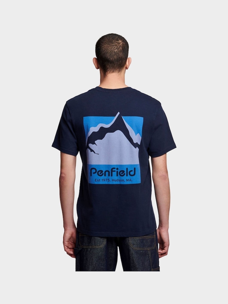 Penfield Blue Mens Relaxed Fit Mountain Scene Back Graphic 100% Cotton T-Shirt - Image 2 of 7