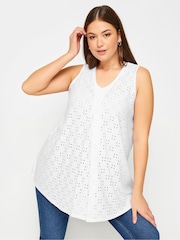 Yours Curve White Broderie Pleated Swing Vest - Image 1 of 5