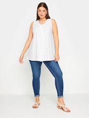 Yours Curve White Broderie Pleated Swing Vest - Image 2 of 5