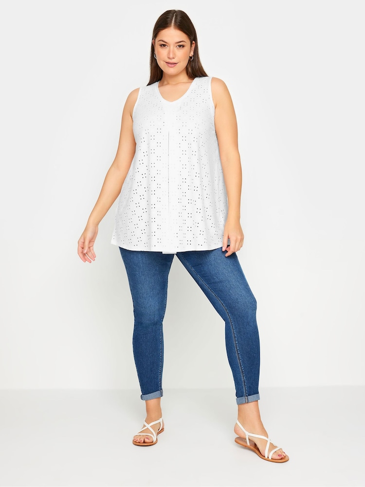 Yours Curve White Broderie Pleated Swing Vest - Image 2 of 5