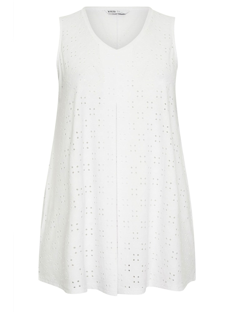 Yours Curve White Broderie Pleated Swing Vest - Image 5 of 5