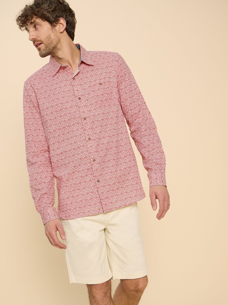 White Stuff Pink 100% Cotton Geo Diamond Print Shirt - Image 1 of 7