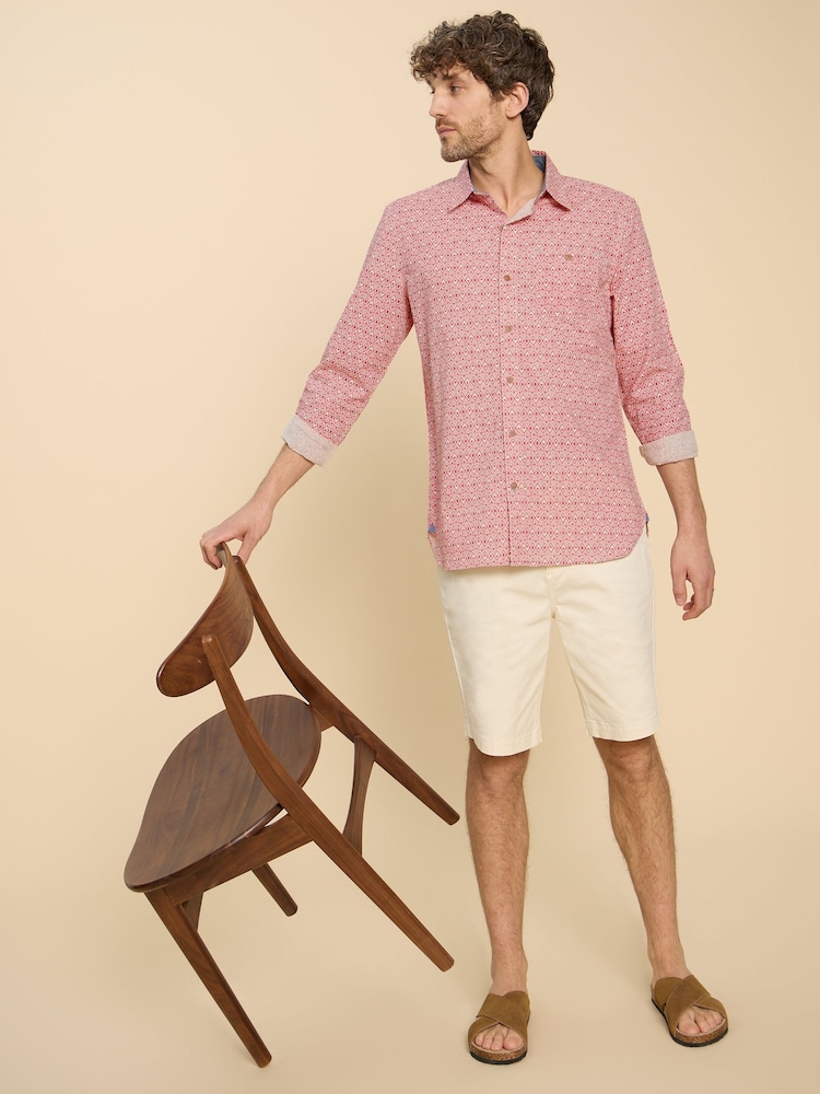 White Stuff Pink 100% Cotton Geo Diamond Print Shirt - Image 2 of 7