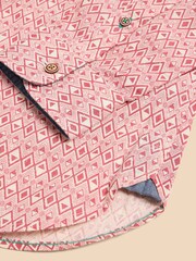 White Stuff Pink 100% Cotton Geo Diamond Print Shirt - Image 7 of 7