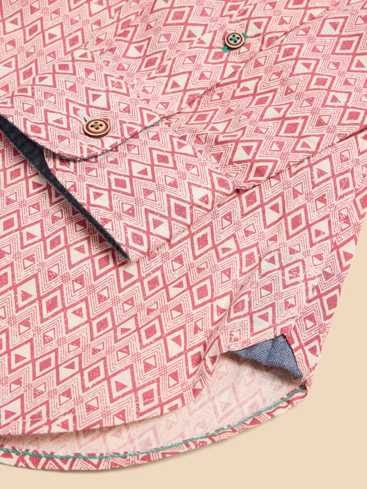 White Stuff Pink 100% Cotton Geo Diamond Print Shirt - Image 7 of 7