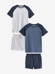 Threadbare Blue Short Sleeve Cotton Blend Pyjamas Set 2 Pack - Image 4 of 8