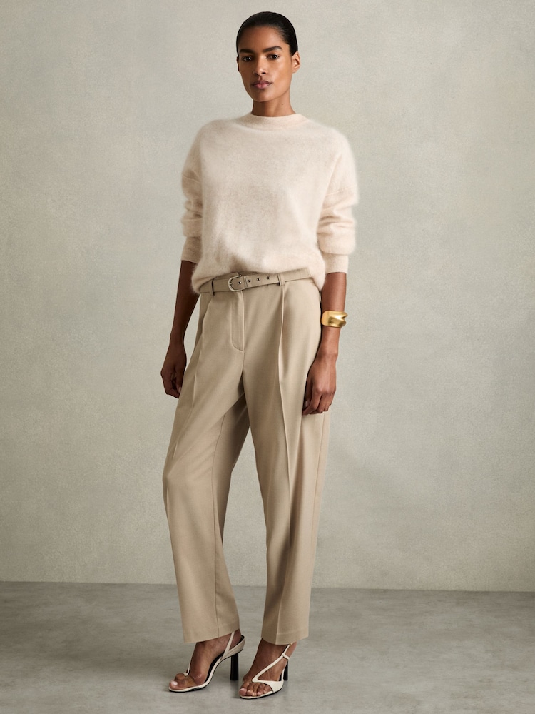 Reiss Neutral Freja Tapered Belted Trousers - Image 1 of 5