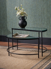Pacific Glass and Black Metal Half Moon Coffee Tables Set of 2 - Image 1 of 6