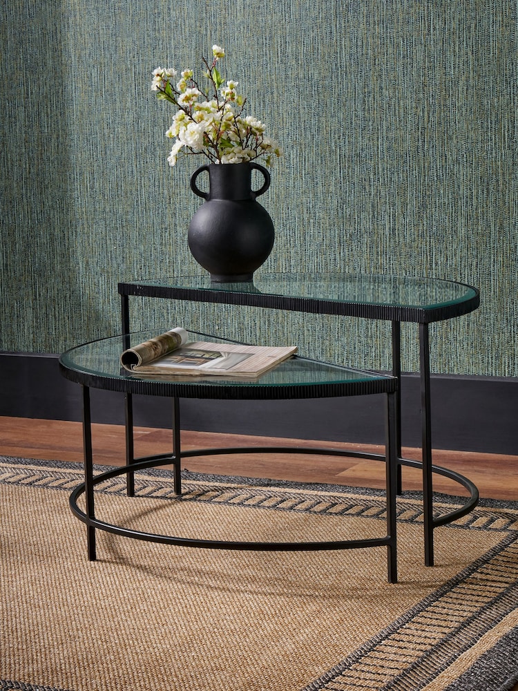 Pacific Glass and Black Metal Half Moon Coffee Tables Set of 2 - Image 1 of 6