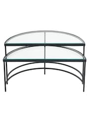 Pacific Glass and Black Metal Half Moon Coffee Tables Set of 2 - Image 2 of 6