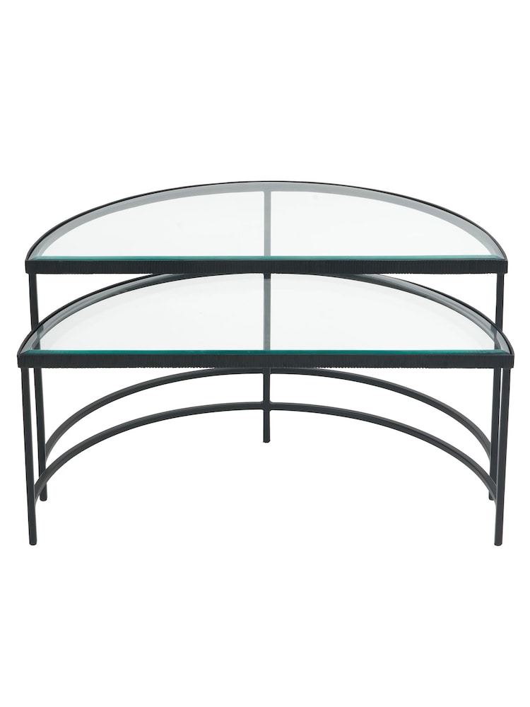 Pacific Glass and Black Metal Half Moon Coffee Tables Set of 2 - Image 2 of 6