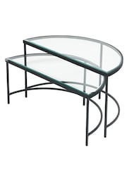 Pacific Glass and Black Metal Half Moon Coffee Tables Set of 2 - Image 3 of 6