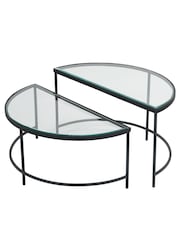 Pacific Glass and Black Metal Half Moon Coffee Tables Set of 2 - Image 4 of 6