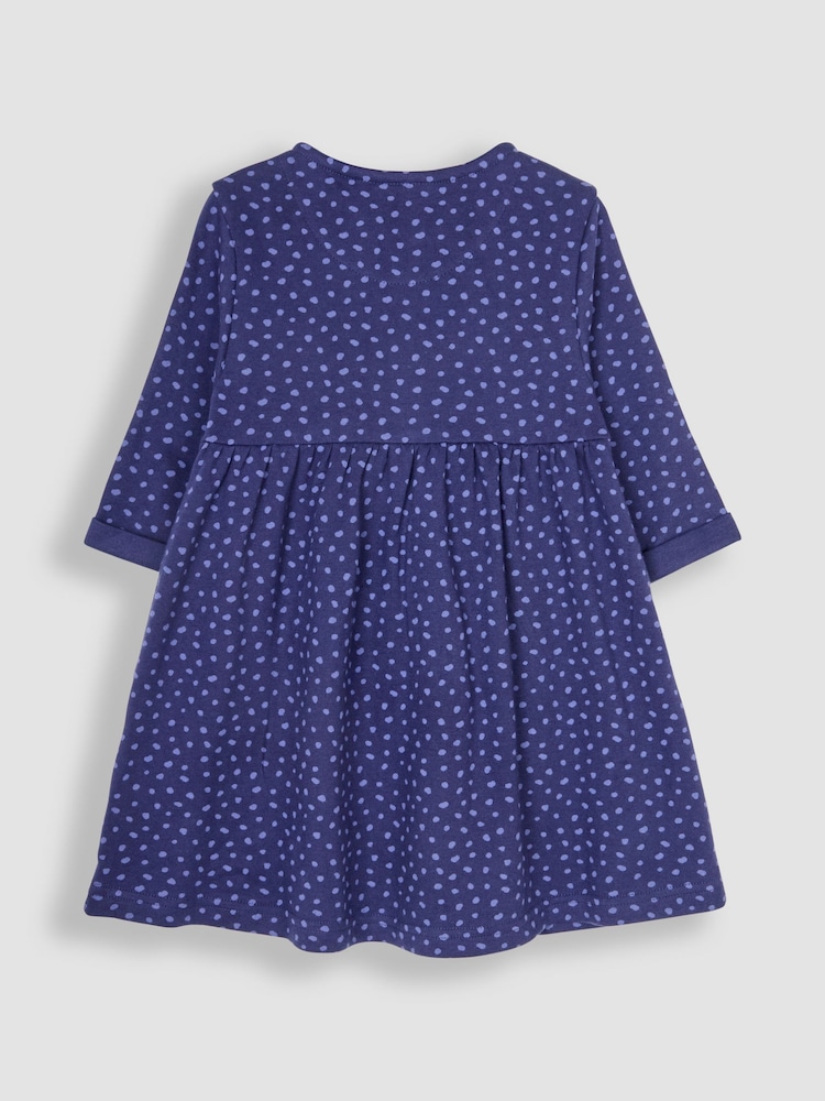 JoJo Maman Bébé Navy Blue Dino Appliqué Button Front Dress - Image 2 of 4