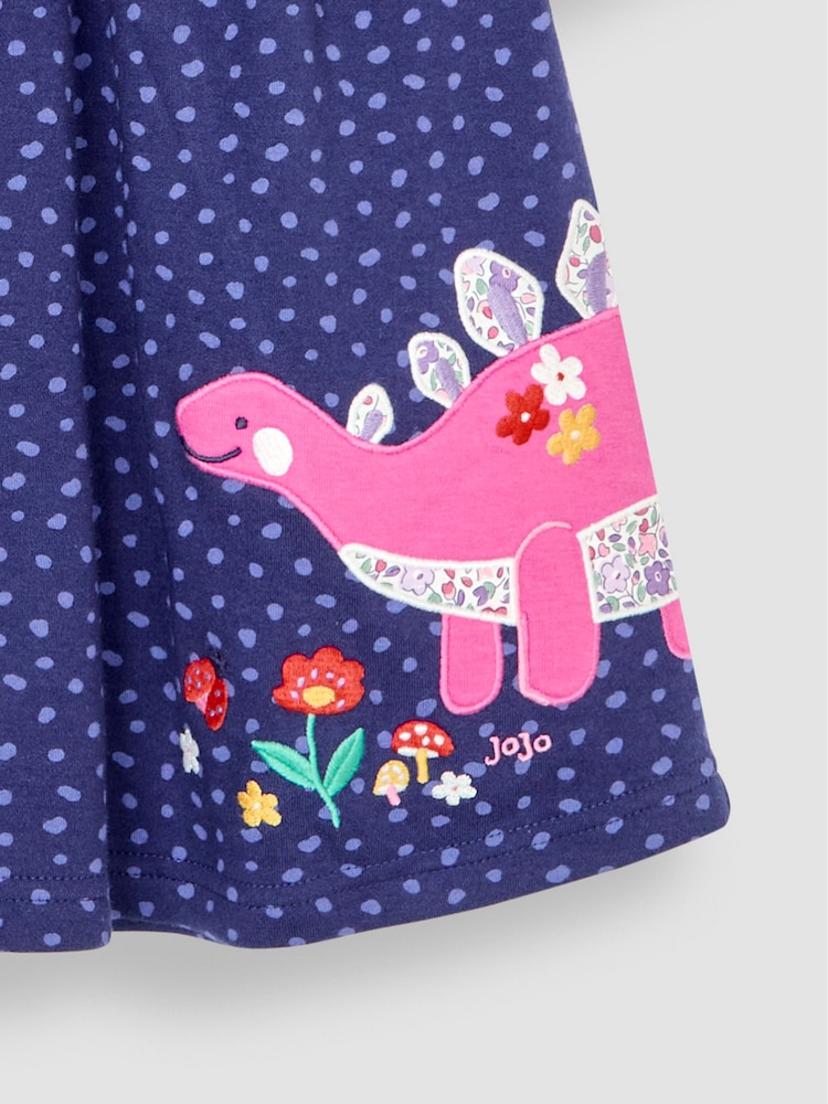 JoJo Maman Bébé Navy Blue Dino Appliqué Button Front Dress - Image 4 of 4