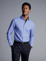 Синий - Charles Tyrwhitt слим фит Нежелезный хлопковый лен рубашки - Image 1 of 7