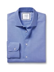 Синий - Charles Tyrwhitt слим фит Нежелезный хлопковый лен рубашки - Image 5 of 7