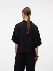 VERO MODA Black Linen Blend Short Sleeve Relaxed Shirt - Image 2 of 6