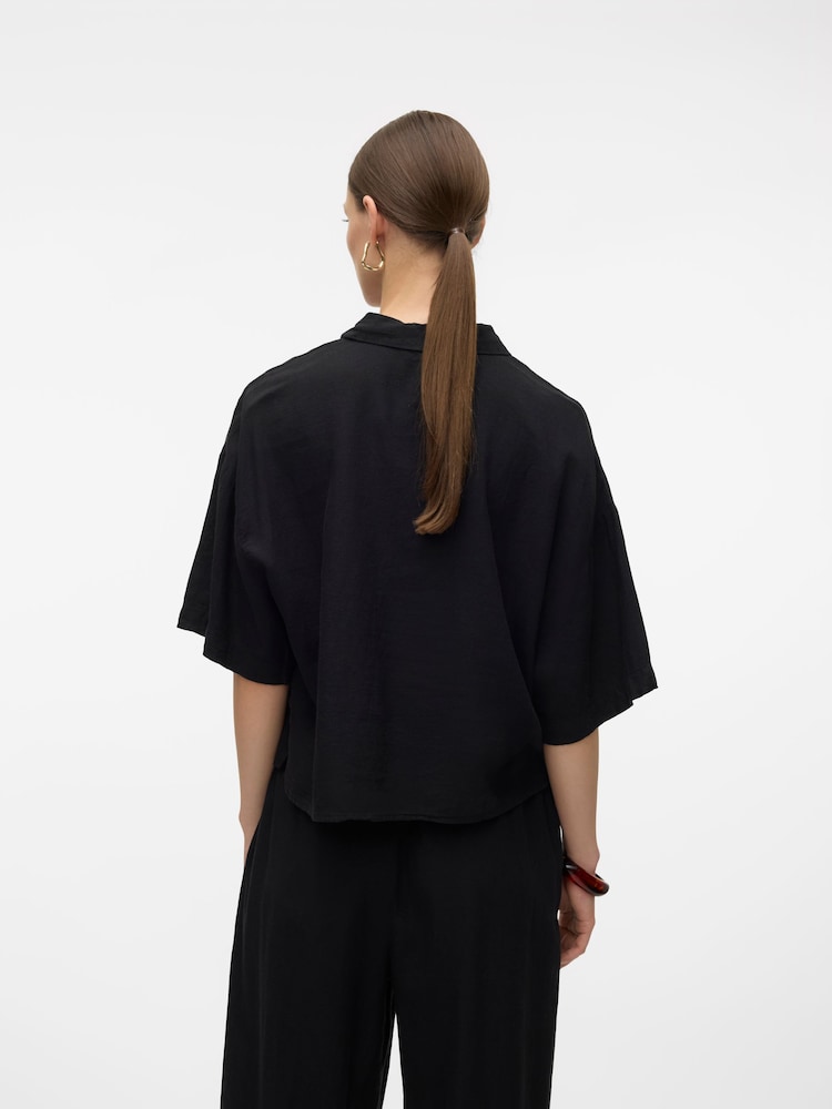 VERO MODA Black Linen Blend Short Sleeve Relaxed Shirt - Image 2 of 6