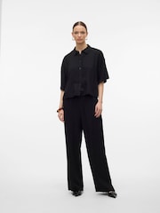 VERO MODA Black Linen Blend Short Sleeve Relaxed Shirt - Image 4 of 6