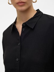 VERO MODA Black Linen Blend Short Sleeve Relaxed Shirt - Image 5 of 6
