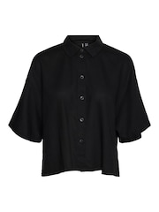 VERO MODA Black Linen Blend Short Sleeve Relaxed Shirt - Image 6 of 6