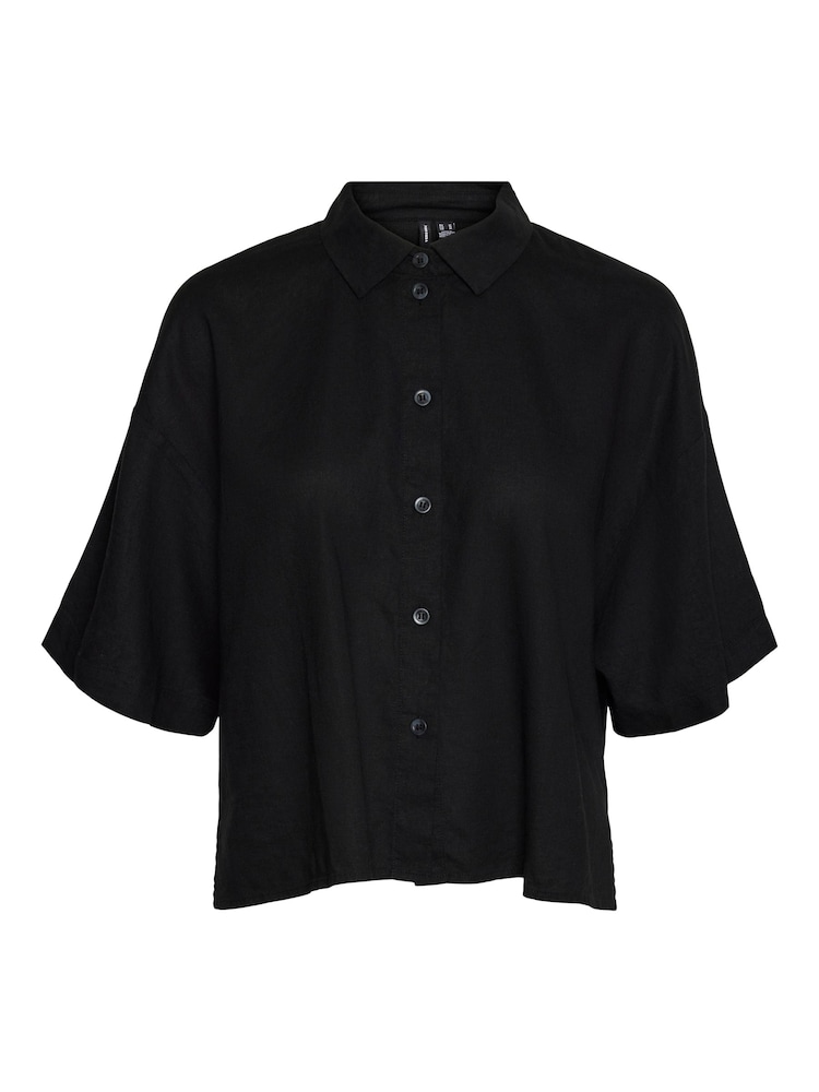 VERO MODA Black Linen Blend Short Sleeve Relaxed Shirt - Image 6 of 6