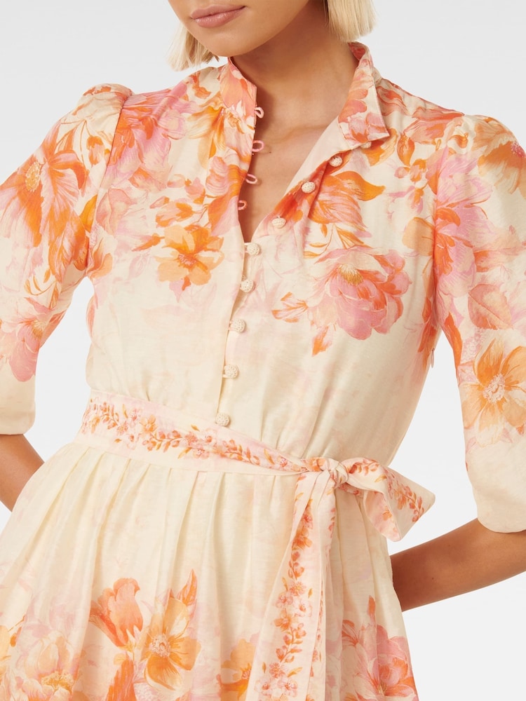 Forever New Cream Isla Printed Tiered Mini Dress With a Touch of Linen - Image 2 of 5