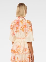 Forever New Cream Isla Printed Tiered Mini Dress With a Touch of Linen - Image 4 of 5