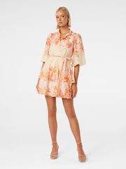 Forever New Cream Isla Printed Tiered Mini Dress With a Touch of Linen - Image 5 of 5