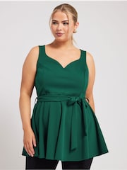 Yours Curve Green Sweetheart Peplum Top - Image 1 of 5