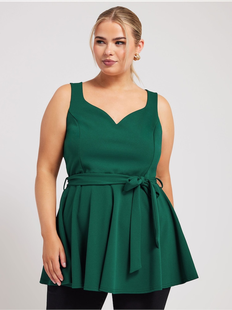 Yours Curve Green Sweetheart Peplum Top - Image 1 of 5