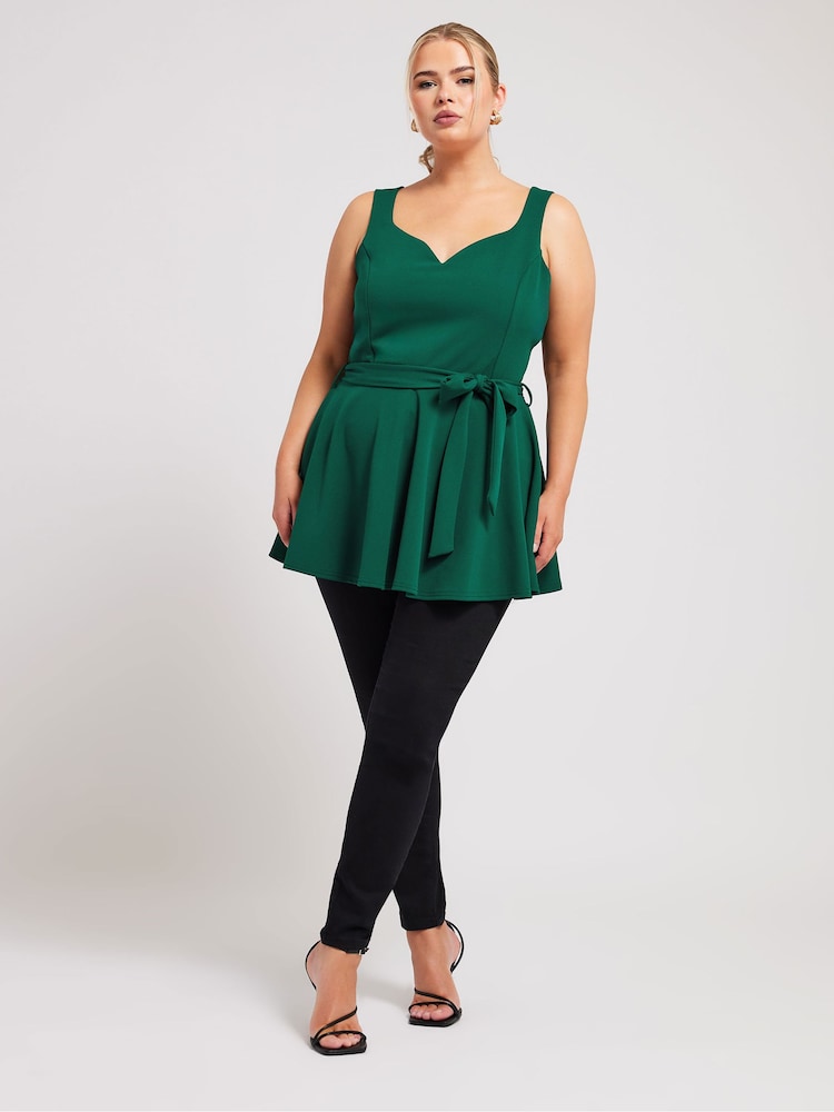 Yours Curve Green Sweetheart Peplum Top - Image 2 of 5
