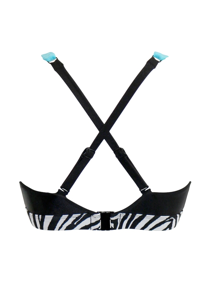 Pour Moi Black & Blue Zebra Print Palm Springs Colour Block Non Wired Bikini Top - Image 2 of 2