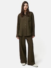 Jigsaw Green Dark Jigsaw Linen Wide Leg Trousers - Image 1 of 5