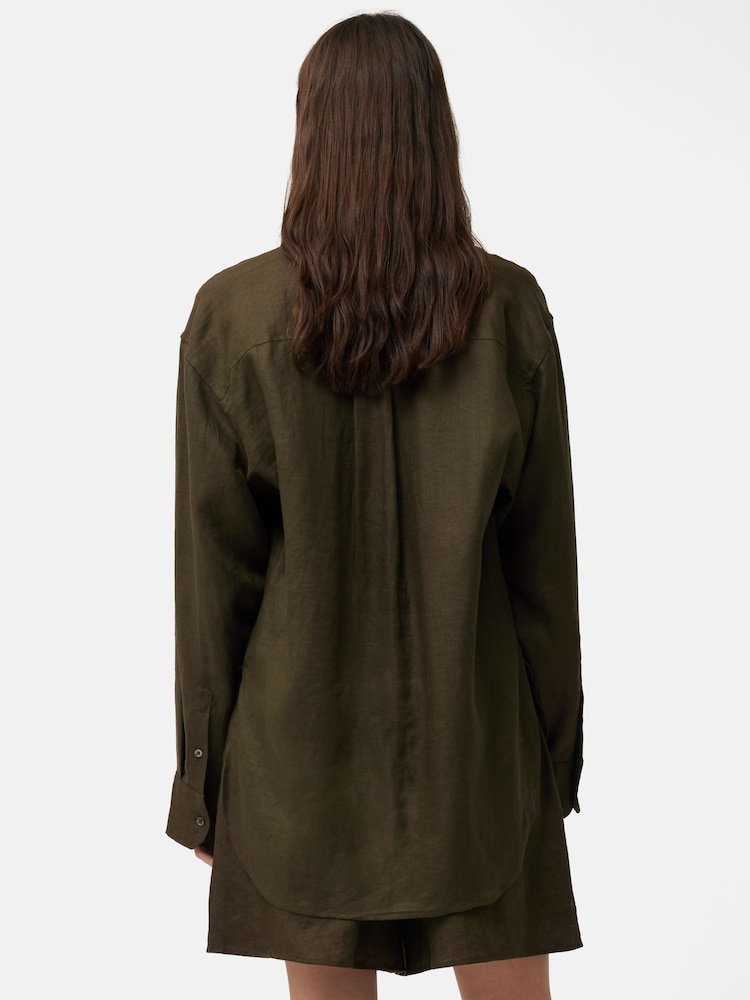Jigsaw Green Dark Jigsaw Linen Wide Leg Trousers - Image 2 of 5