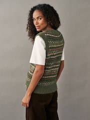 Green Khaki Patterned Sleeveless Crew Neck Knitted Tank Vest Jumper Top - Image 2 of 7