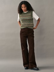 Green Khaki Patterned Sleeveless Crew Neck Knitted Tank Vest Jumper Top - Image 3 of 7