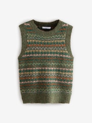 Green Khaki Patterned Sleeveless Crew Neck Knitted Tank Vest Jumper Top - Image 5 of 7