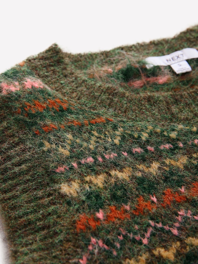 Green Khaki Patterned Sleeveless Crew Neck Knitted Tank Vest Jumper Top - Image 7 of 7