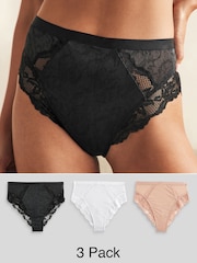 Schwarz/Weiß/Nude - Slips mit Spitzenbesatz, 3er Pack - Image 1 of 8