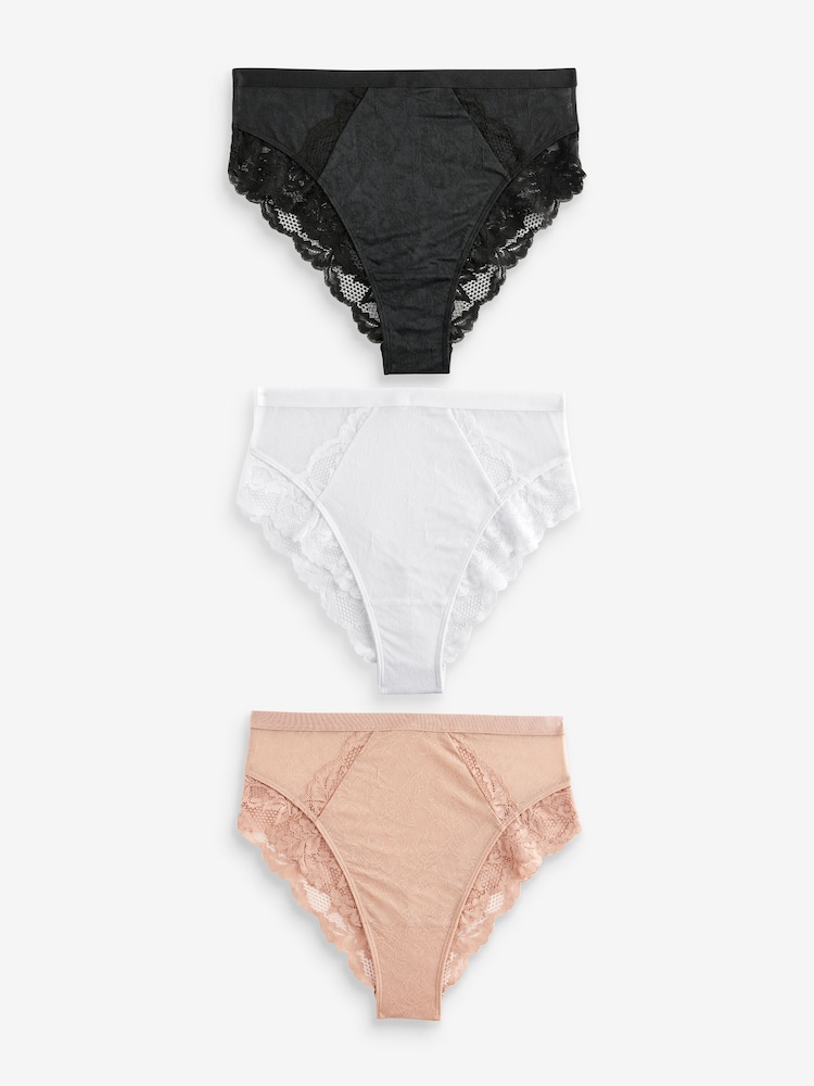 Schwarz/Weiß/Nude - Slips mit Spitzenbesatz, 3er Pack - Image 5 of 8