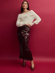 White Ecru Fluffy Off Shoulder Bardot Jumper - Image 2 of 9