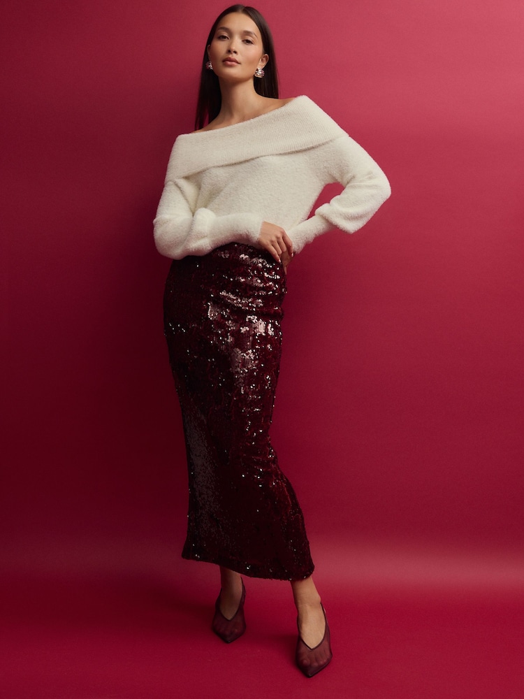 White Ecru Fluffy Off Shoulder Bardot Jumper - Image 2 of 9