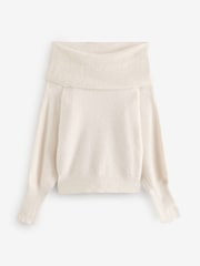 White Ecru Fluffy Off Shoulder Bardot Jumper - Image 6 of 9