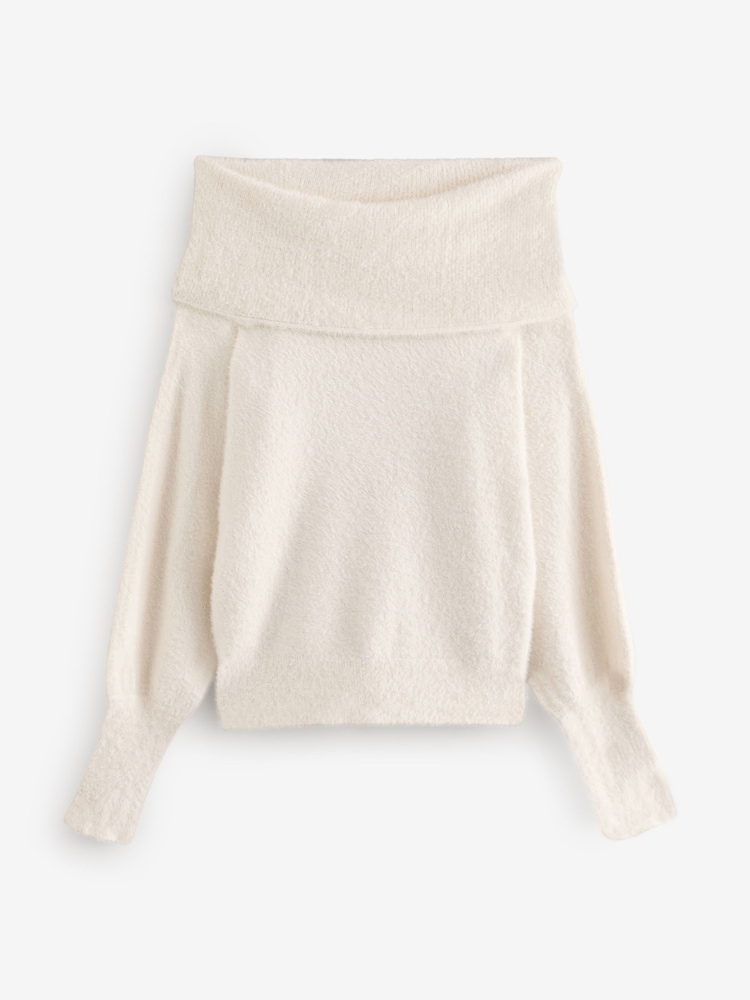 Buy White Ecru Fluffy Off Shoulder Bardot Jumper from Next Poland