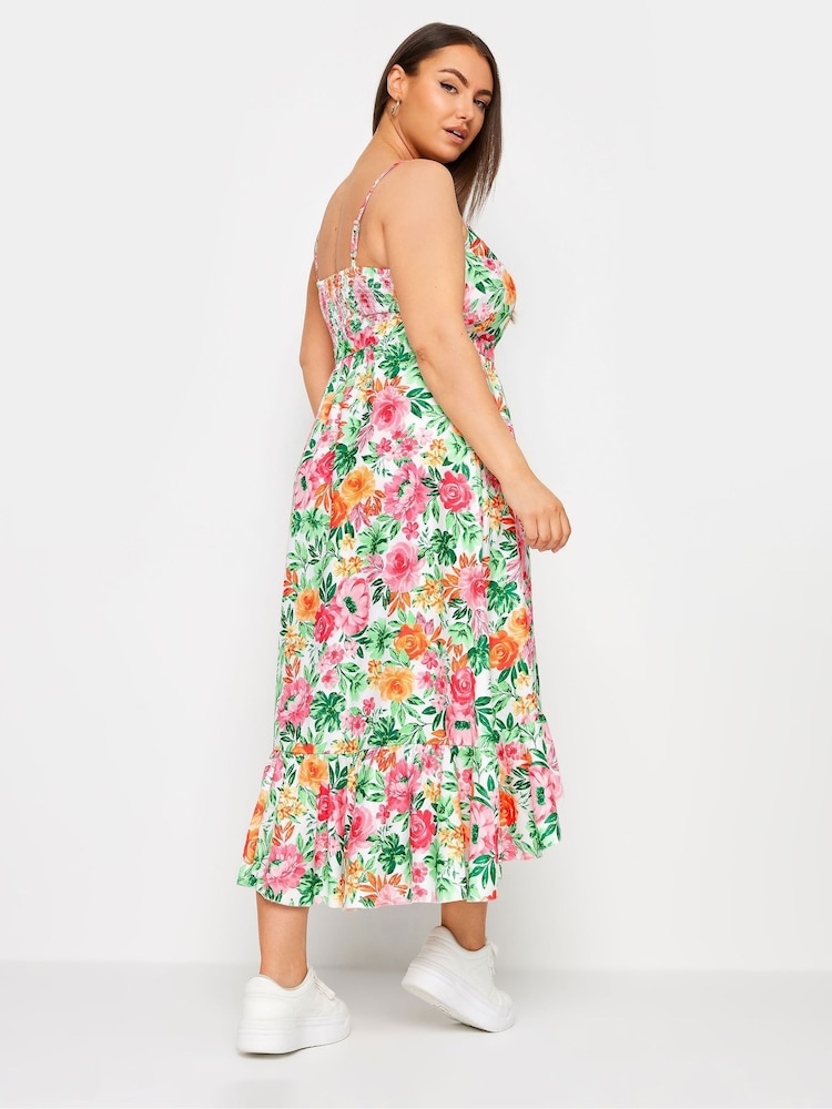 Yours Curve White Floral Print Frill Hem Dress - Image 4 of 6